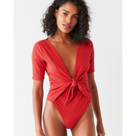 Urban Outfitters Tops - Urban Outfitters - Out from Under Lulu Plunging Tie-Front Bodysuit MEDIUM EUC UO